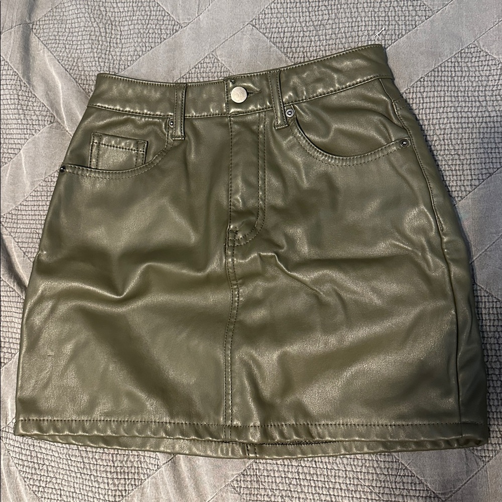 Olive Green Faux Leather Mini Skirt